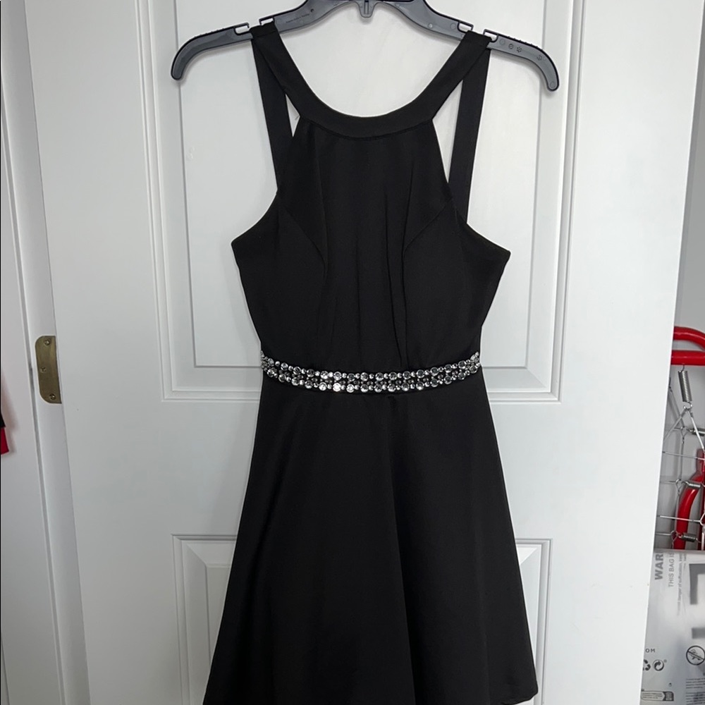 Emerald Sundae Black Embellished Halter Mini Dress